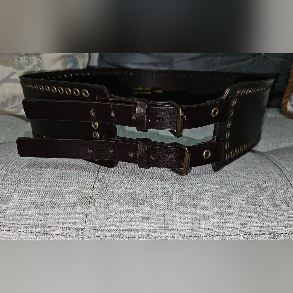 Cognac Leather Belt W/Brass Accents
